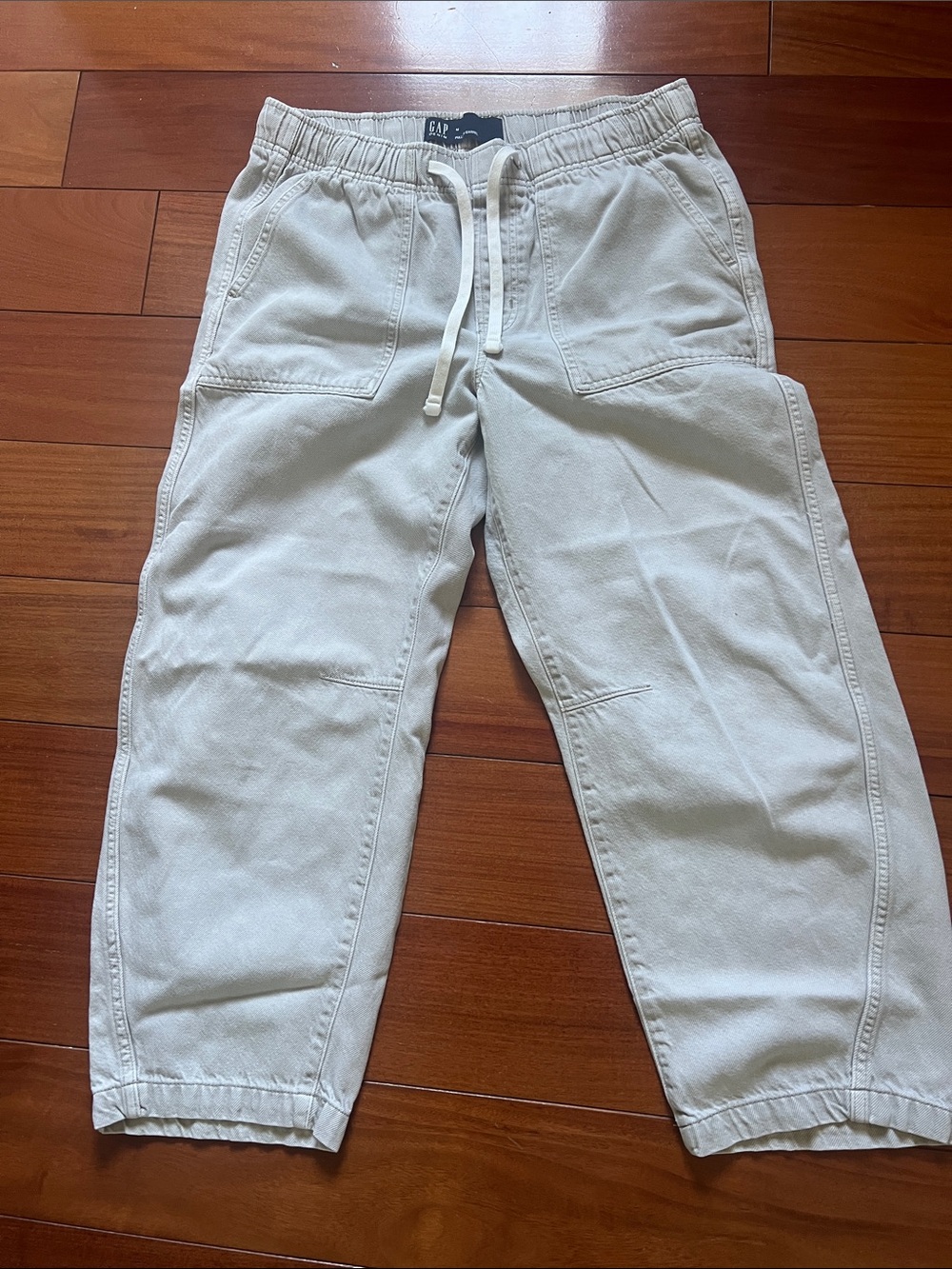 GAP Light Cream Drawstring barrel jeans